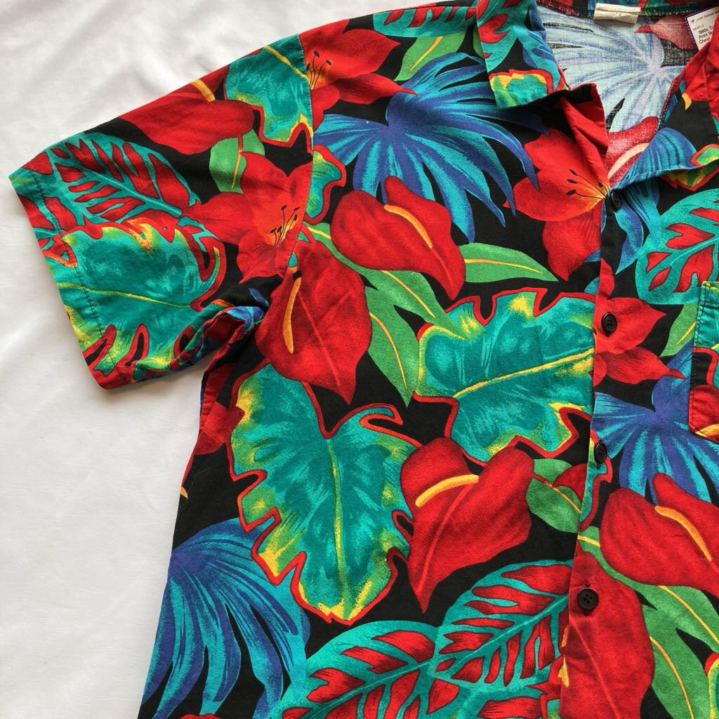 1980s Tropical Print Button Up