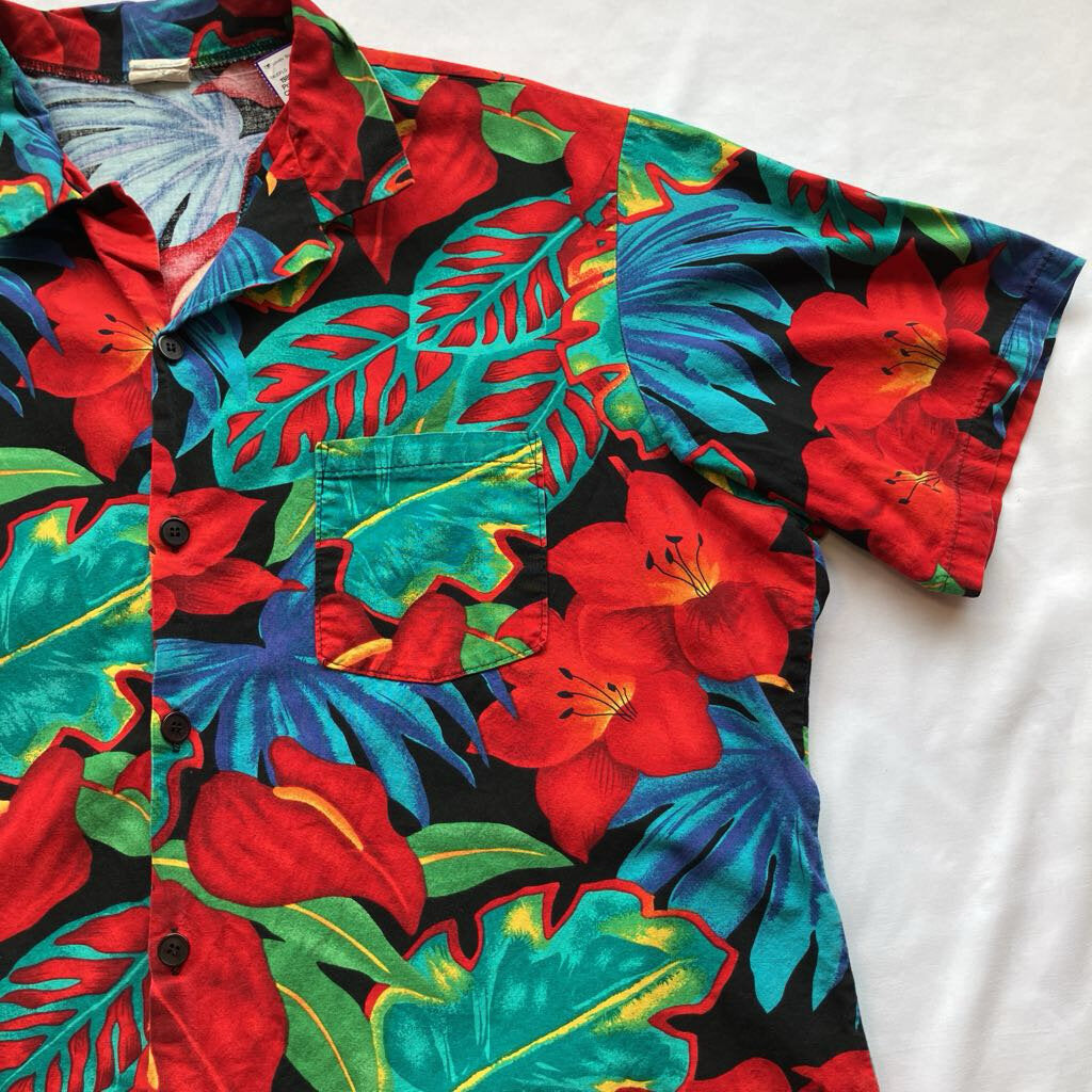 1980s Tropical Print Button Up
