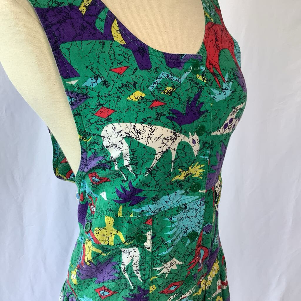 1990s Novelty Print Drop Waist Midi