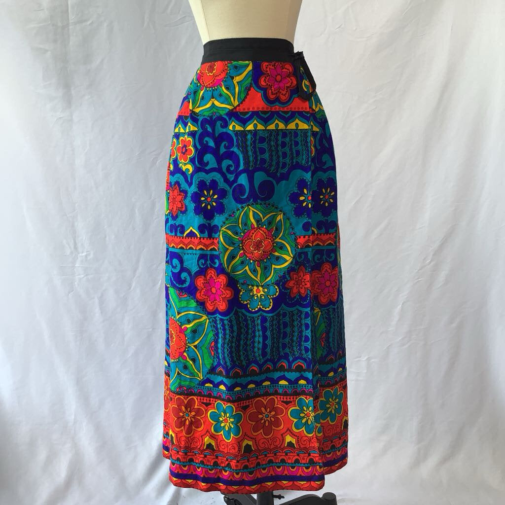 60s 70s Bark Cloth Maxi Wrap Skirt
