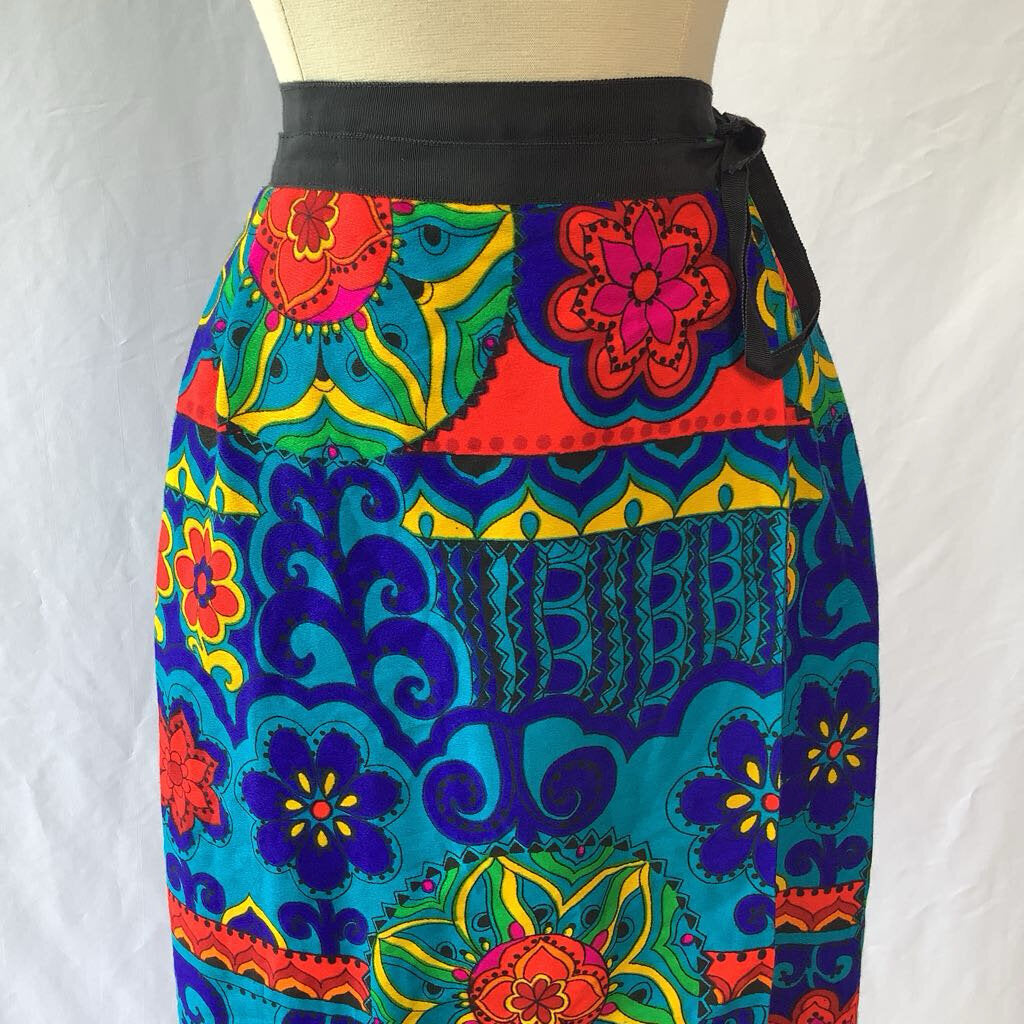 60s 70s Bark Cloth Maxi Wrap Skirt