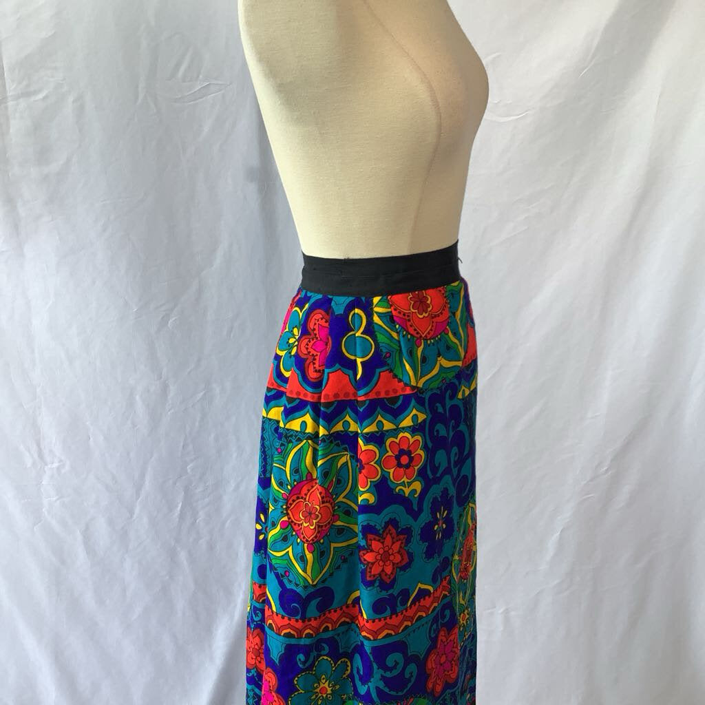 60s 70s Bark Cloth Maxi Wrap Skirt