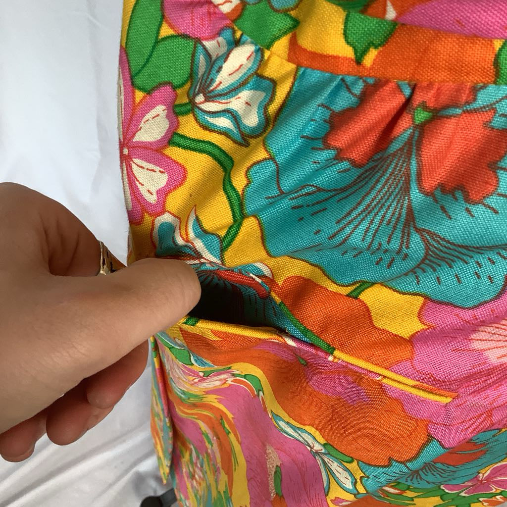 70s Colorful Floral Cotton Maxi Skirt