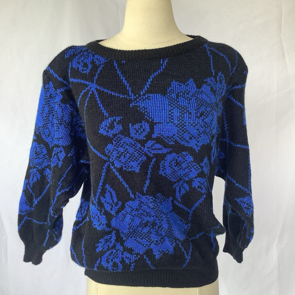 1980s Christina's Blue Black Metallic Sweater