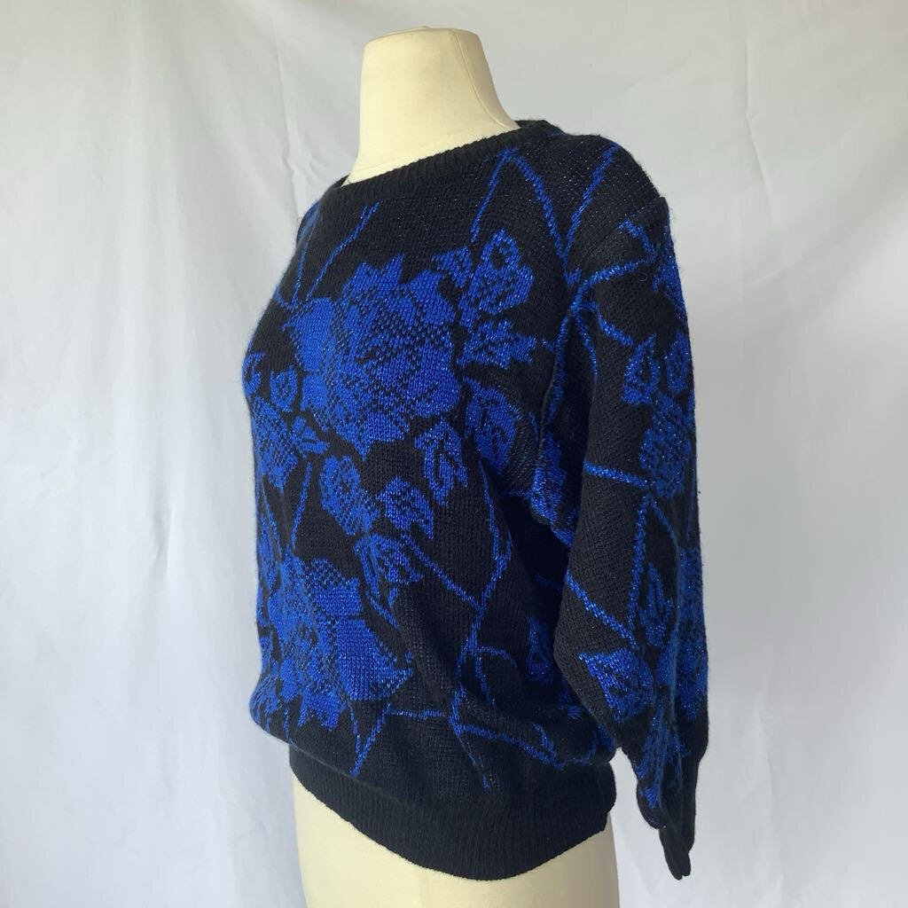1980s Christina's Blue Black Metallic Sweater