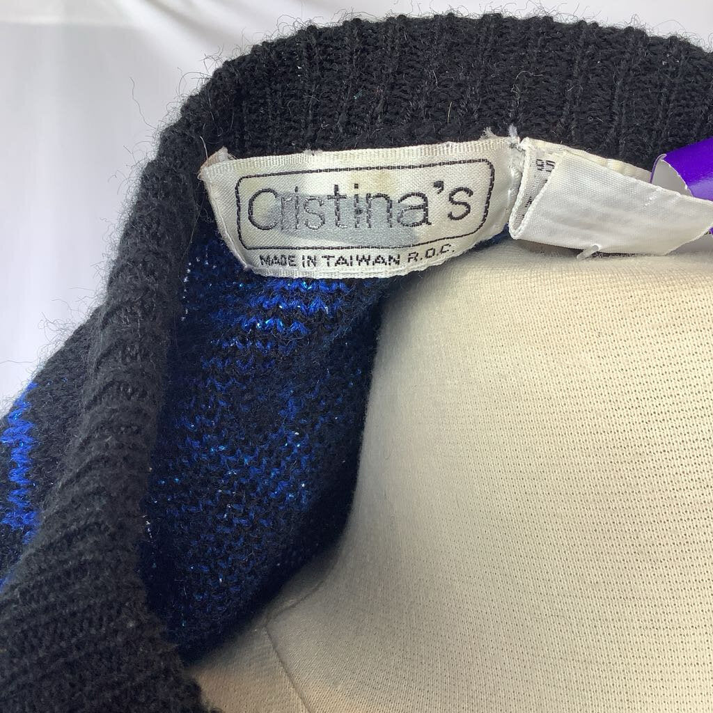 1980s Christina's Blue Black Metallic Sweater