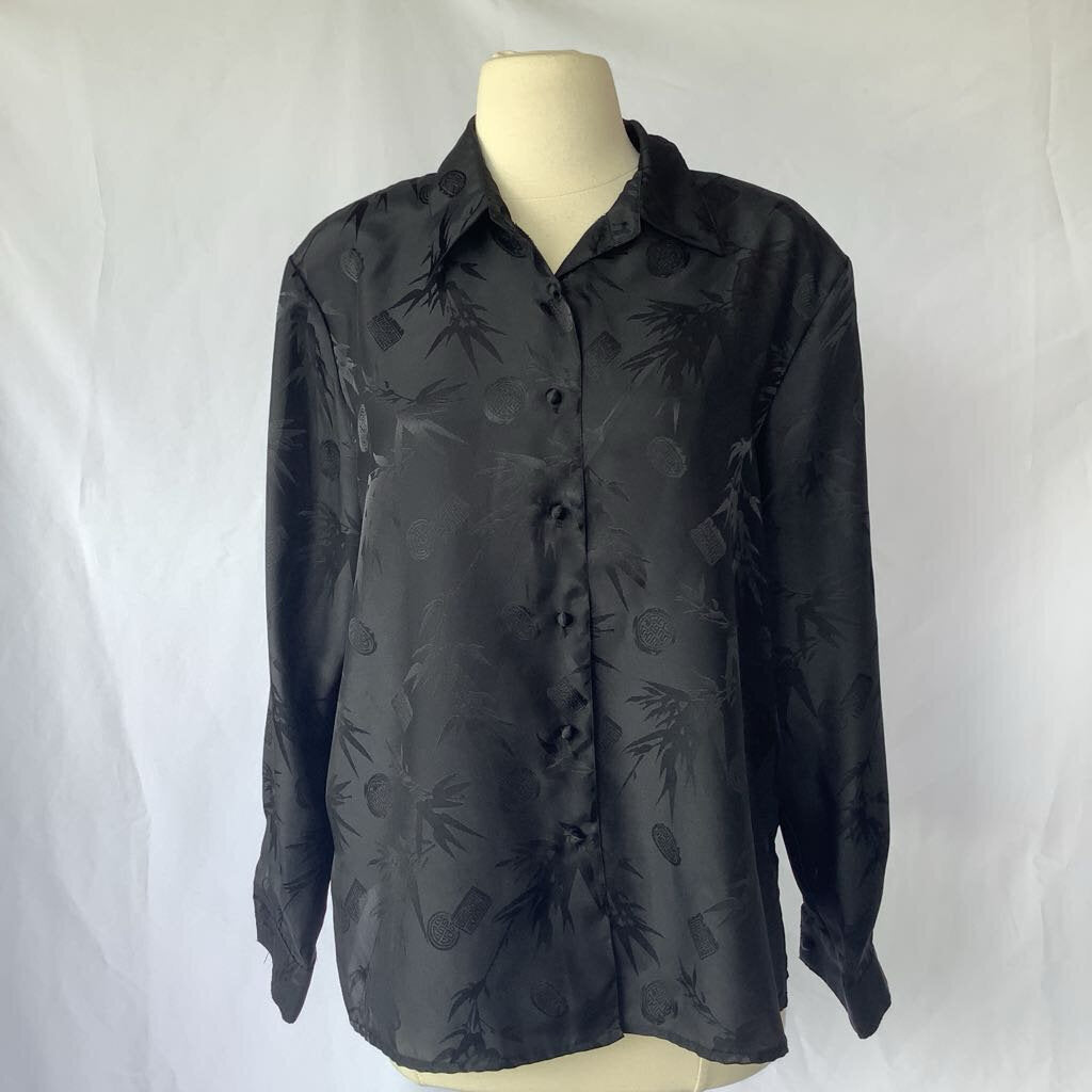 1990s Notations Black Asian Print Button Down