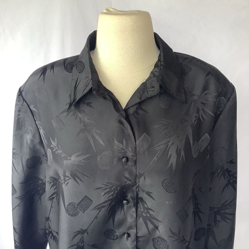 1990s Notations Black Asian Print Button Down
