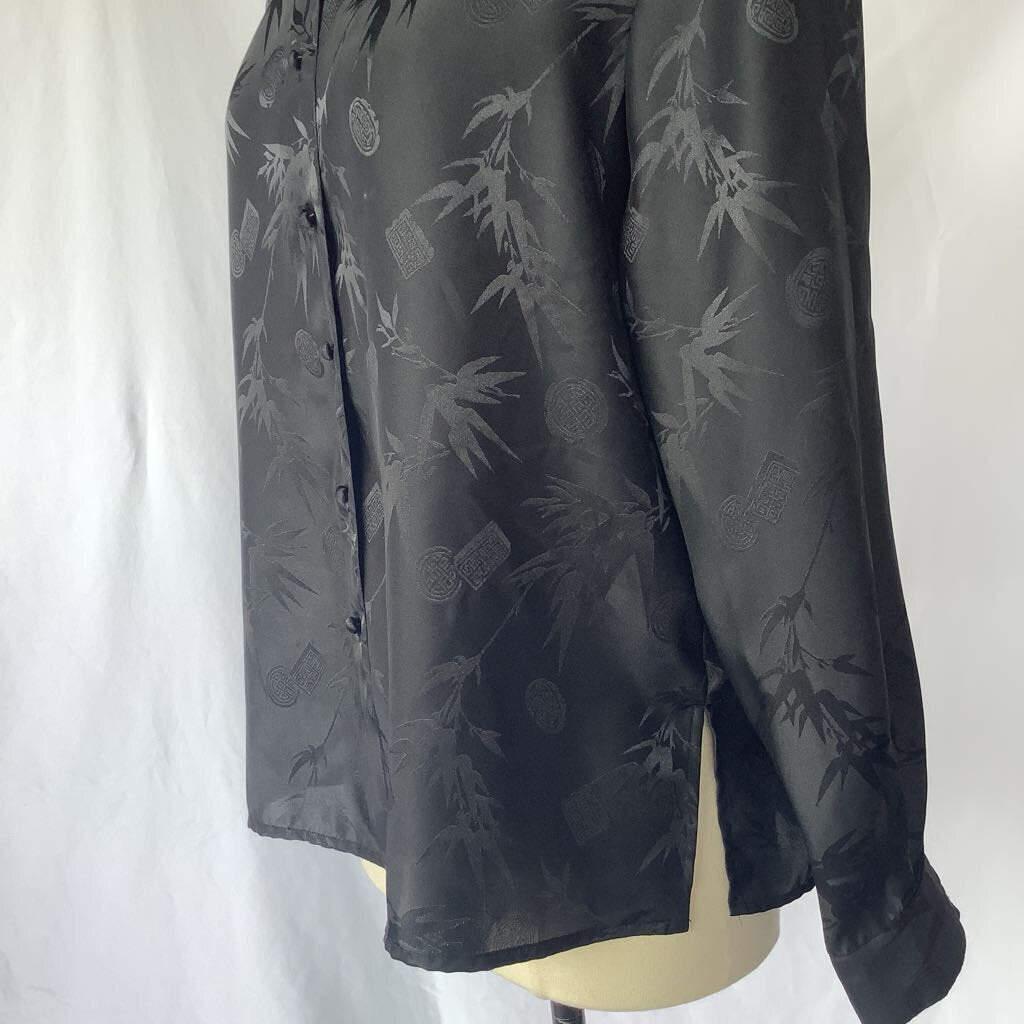 1990s Notations Black Asian Print Button Down