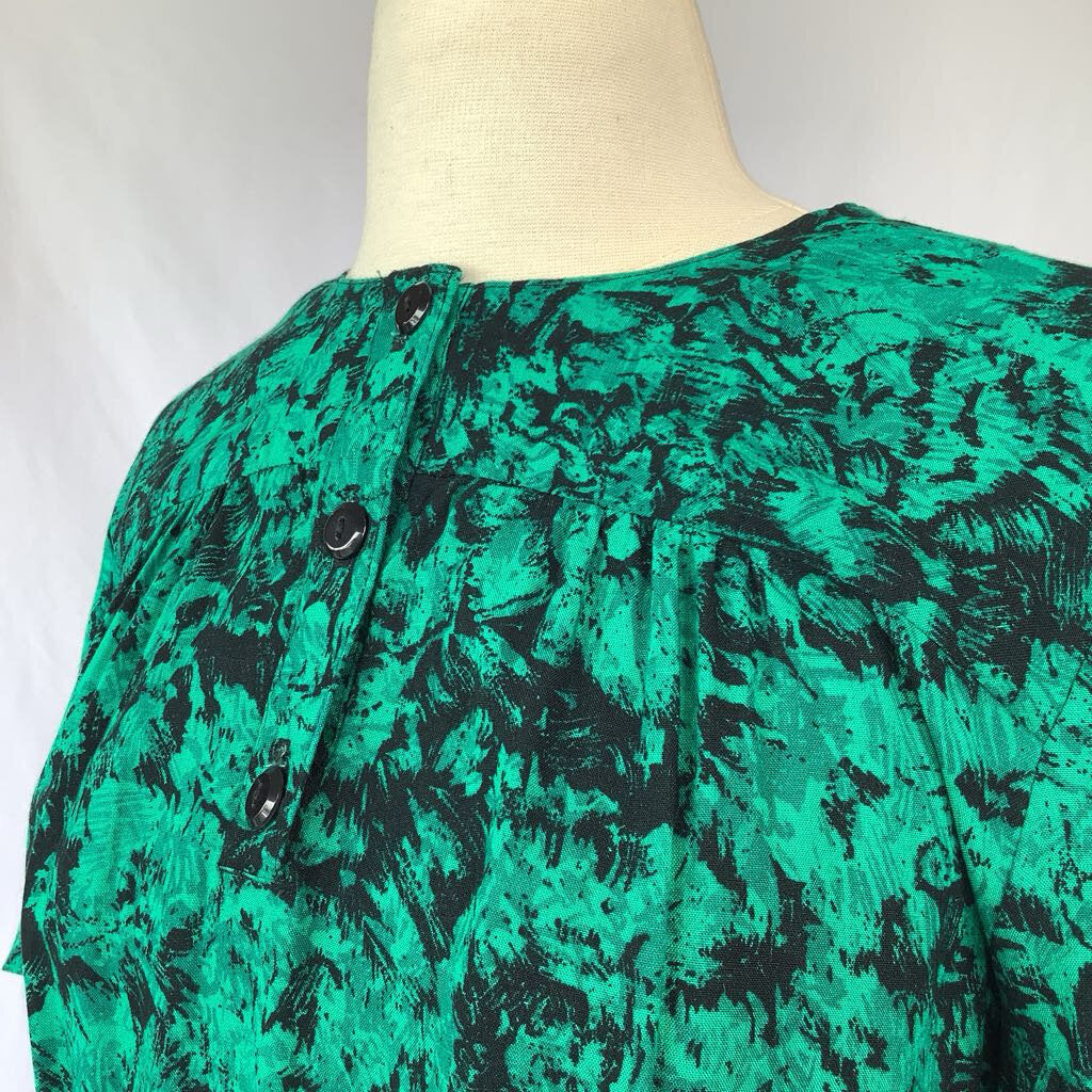 1980s Virgo II Rayon Green Dress w/ Elastic Waist