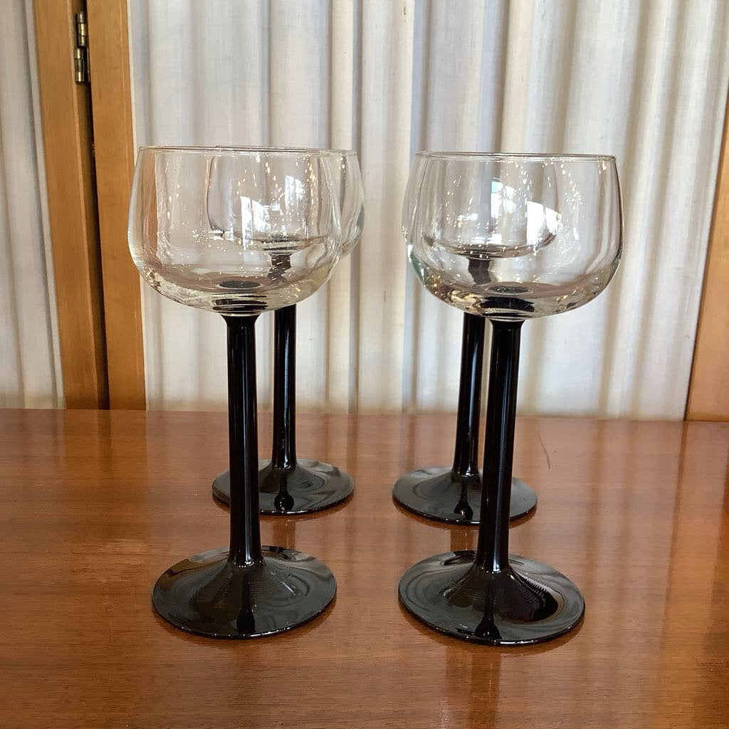 1980's Libbey Black Stem Glasses