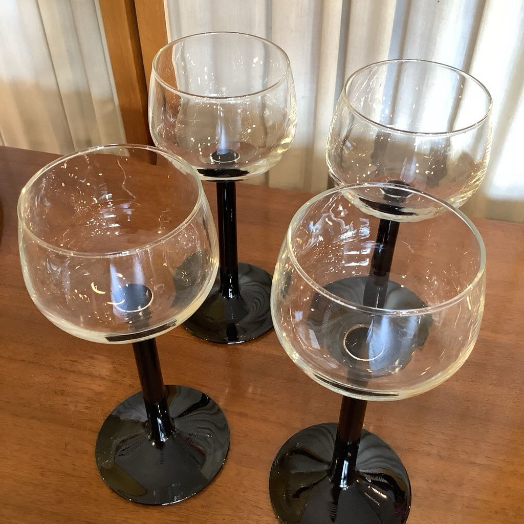 1980's Libbey Black Stem Glasses