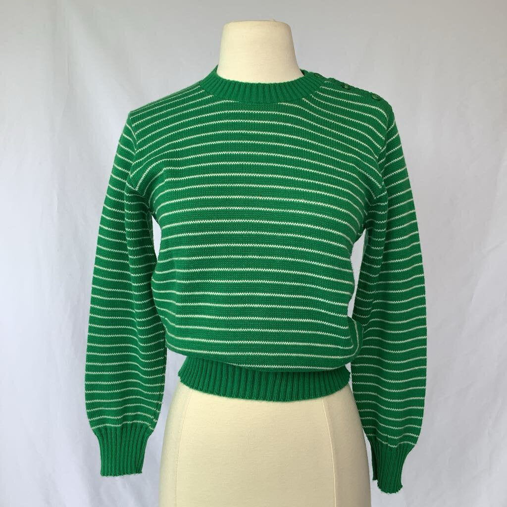 60s/70s " Kenneth Too" Green Striped Sweater