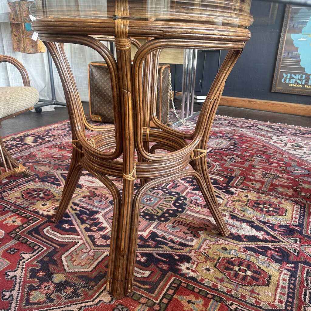 Vintage 1980s Rattan Glasstop Kitchen Table Set