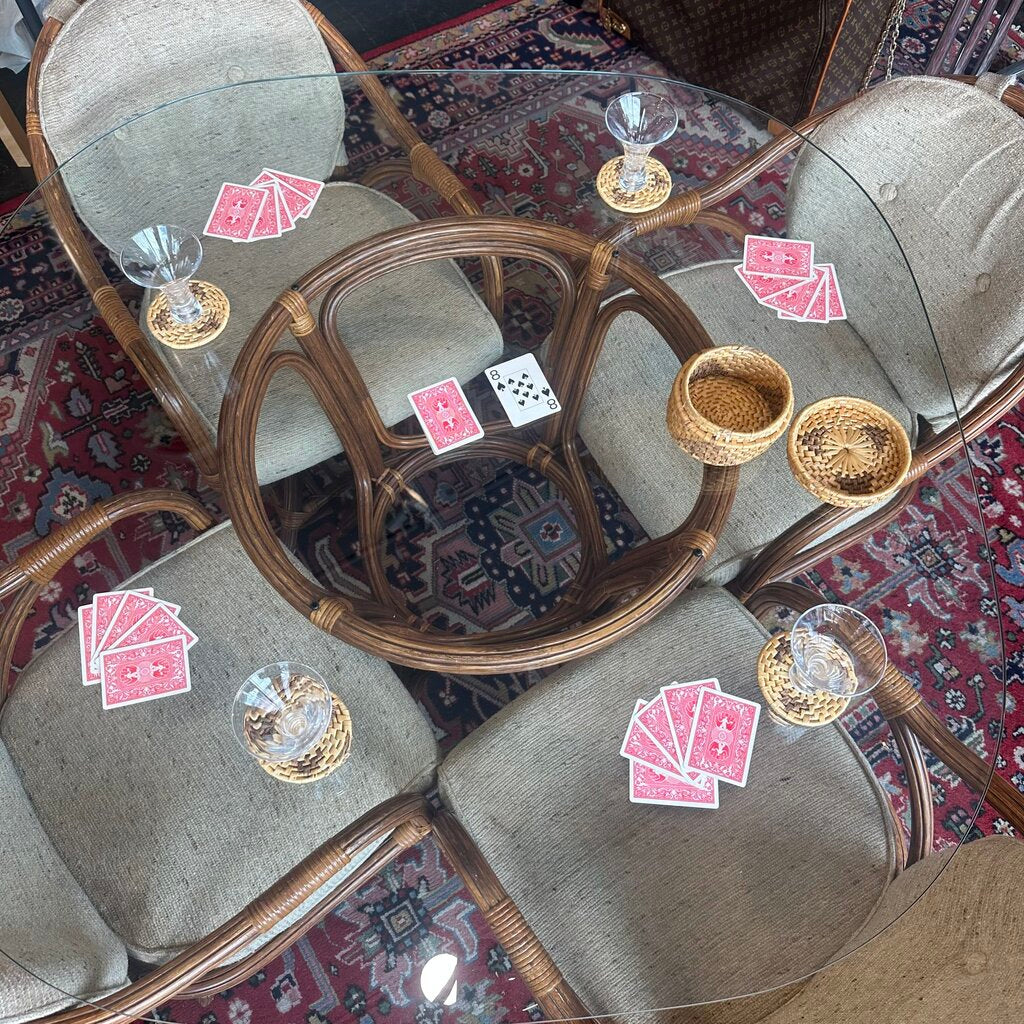 Vintage 1980s Rattan Glasstop Kitchen Table Set