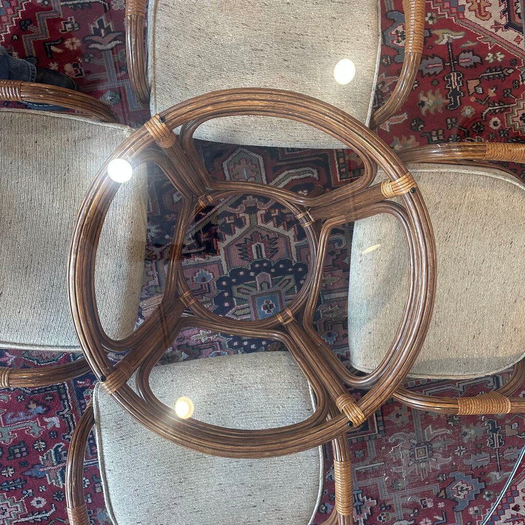 Vintage 1980s Rattan Glasstop Kitchen Table Set