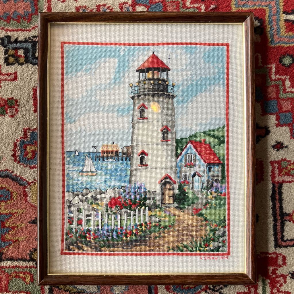 Vintage Lighthouse Needlepoint Art