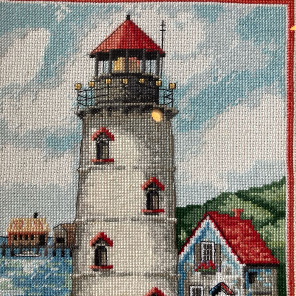Vintage Lighthouse Needlepoint Art