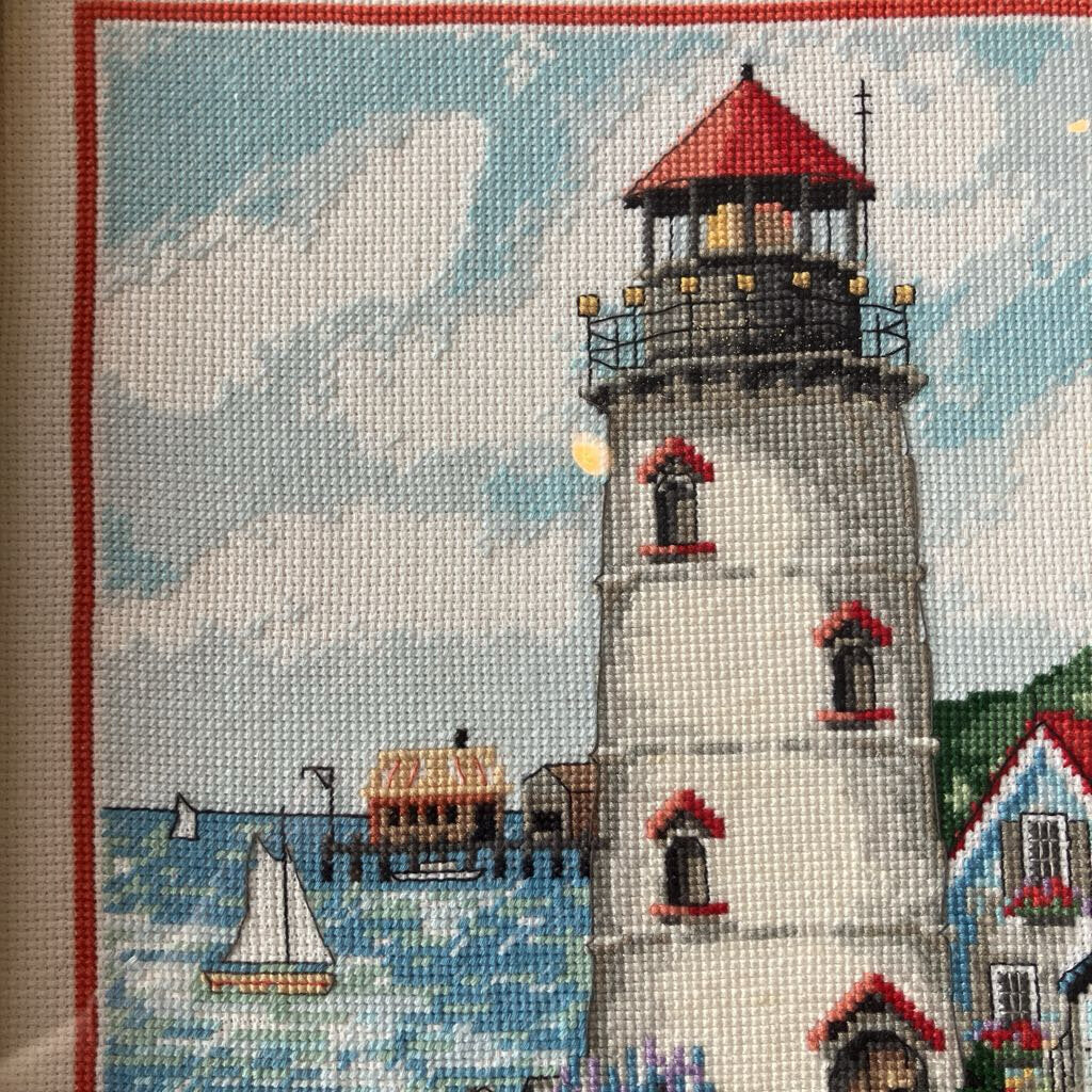 Vintage Lighthouse Needlepoint Art