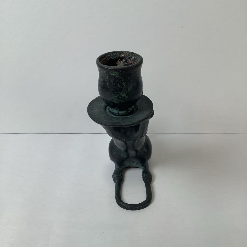 Vintage Verdigris Iron Cat Candle Holder