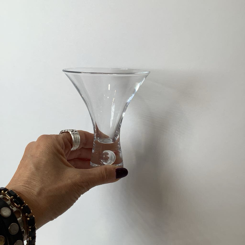 Mid Century Modern Martini Set of Blown Glass w/ Flared Rim & Controlled Bubble at Base
