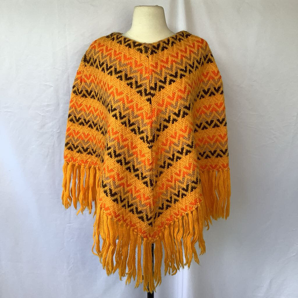 1970s Orange & Brown Wool Poncho