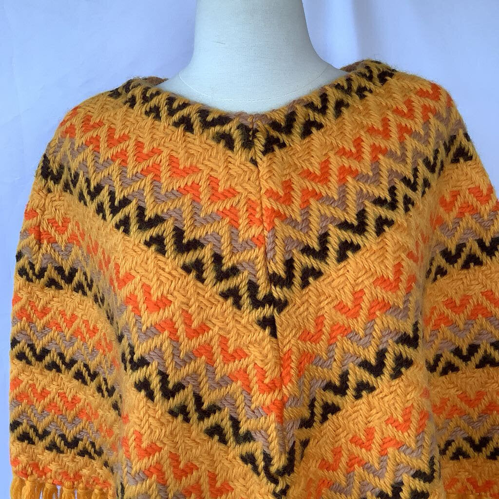 1970s Orange & Brown Wool Poncho