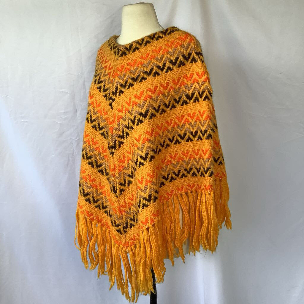 1970s Orange & Brown Wool Poncho