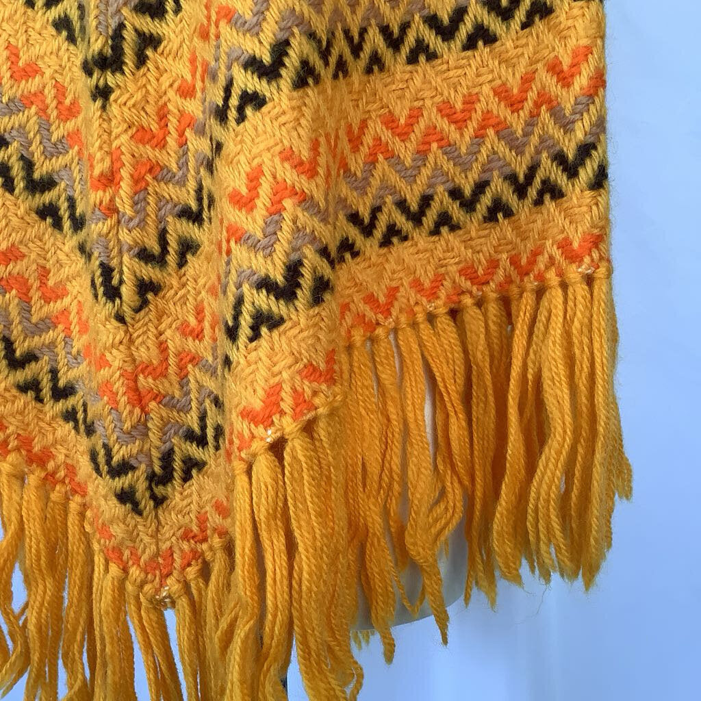 1970s Orange & Brown Wool Poncho