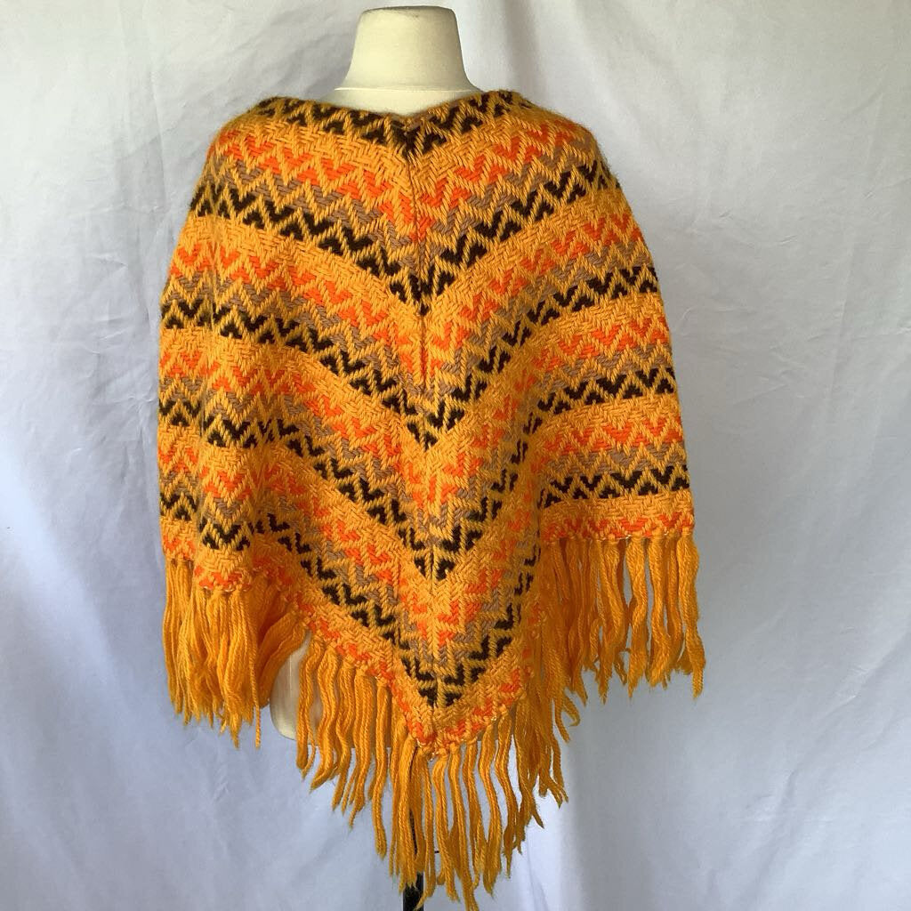 1970s Orange & Brown Wool Poncho