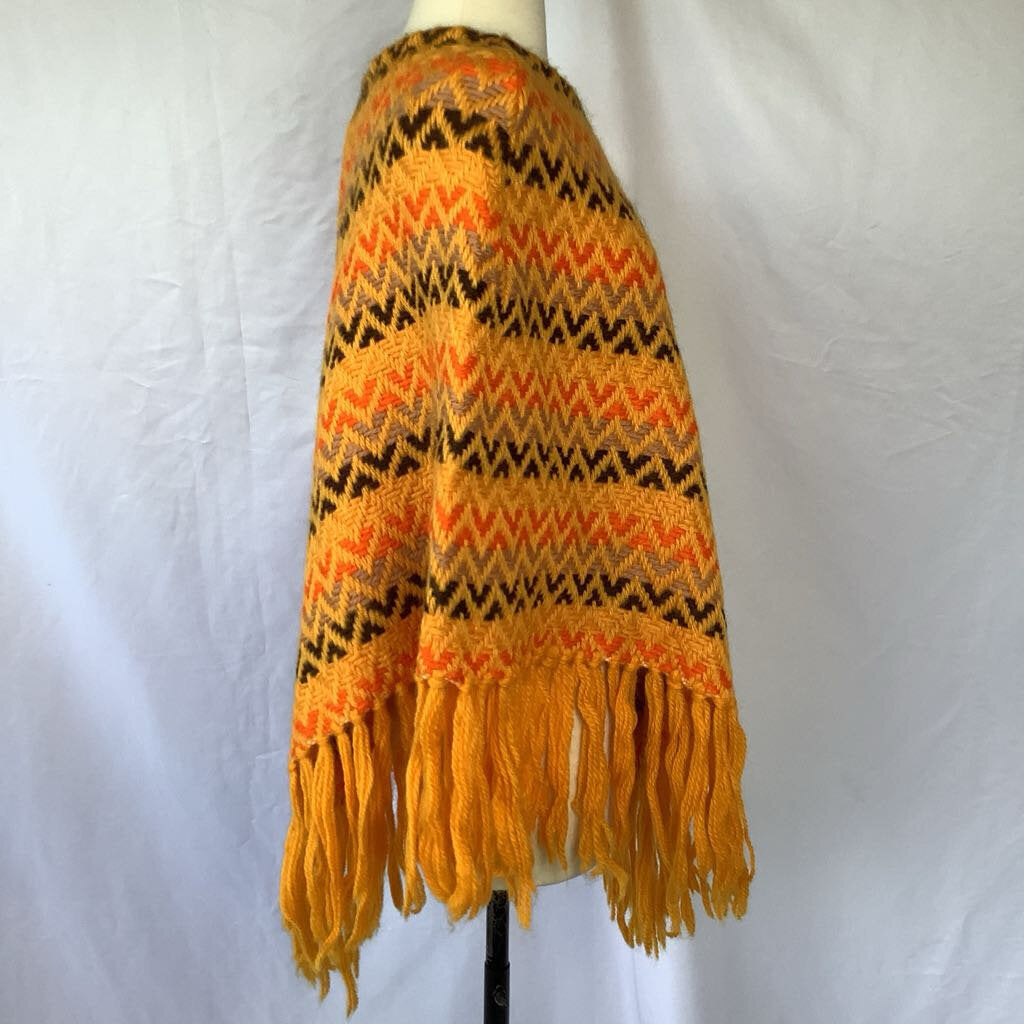 1970s Orange & Brown Wool Poncho