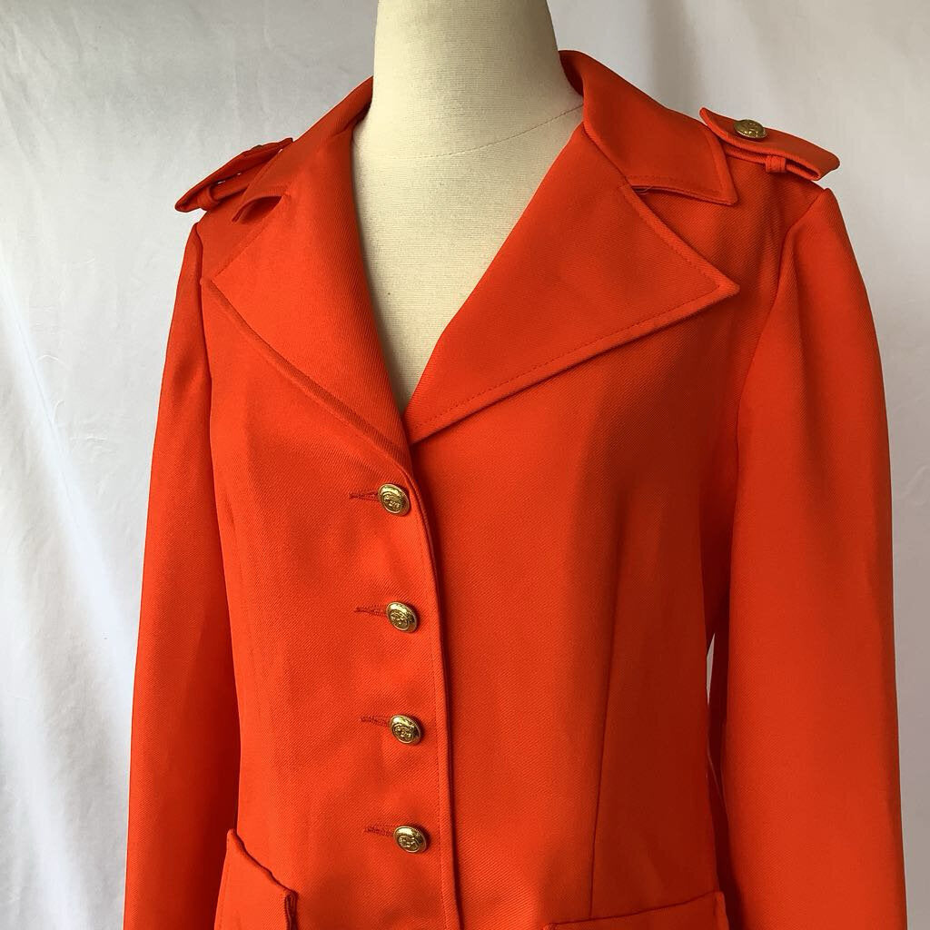 1960s Orange Military Style Blazer, Deadstock Original Tags Attached