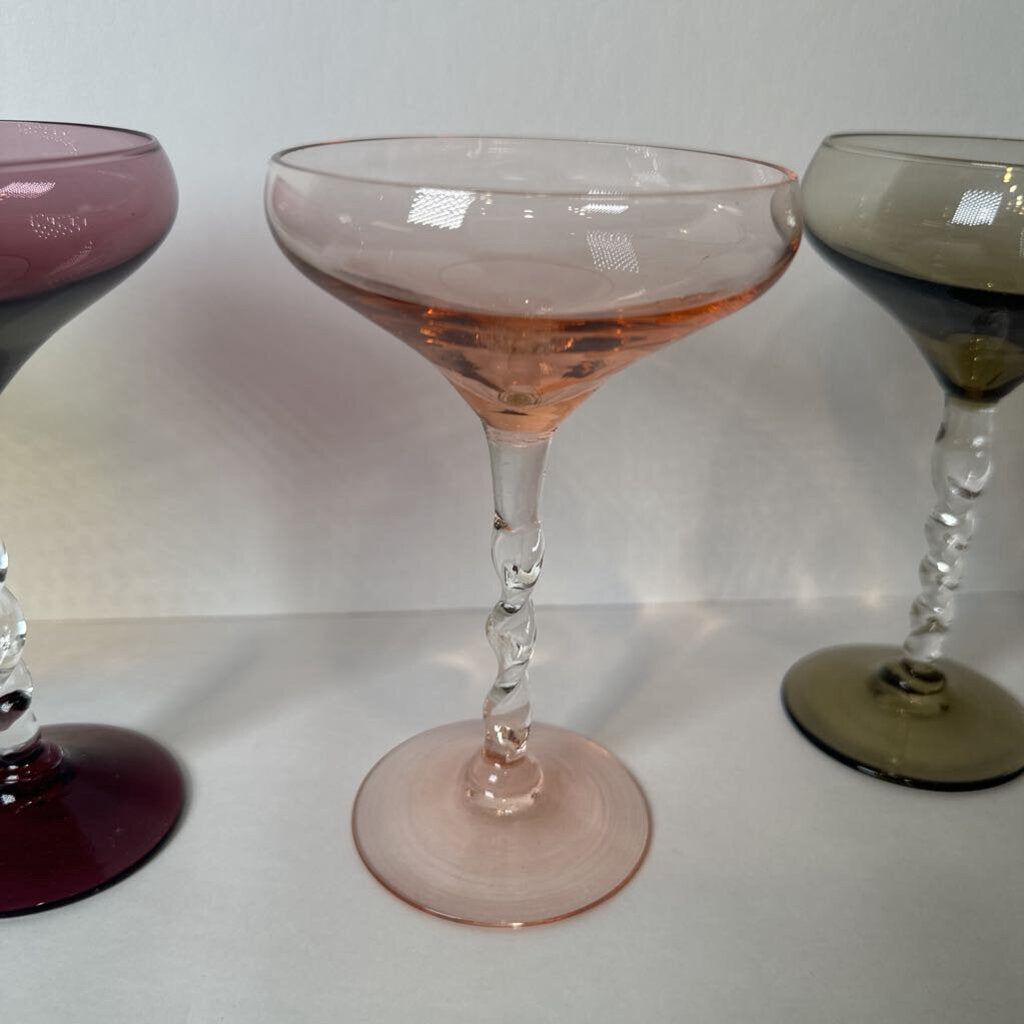 Vintage Twisted Stem Champagne Coupe Set