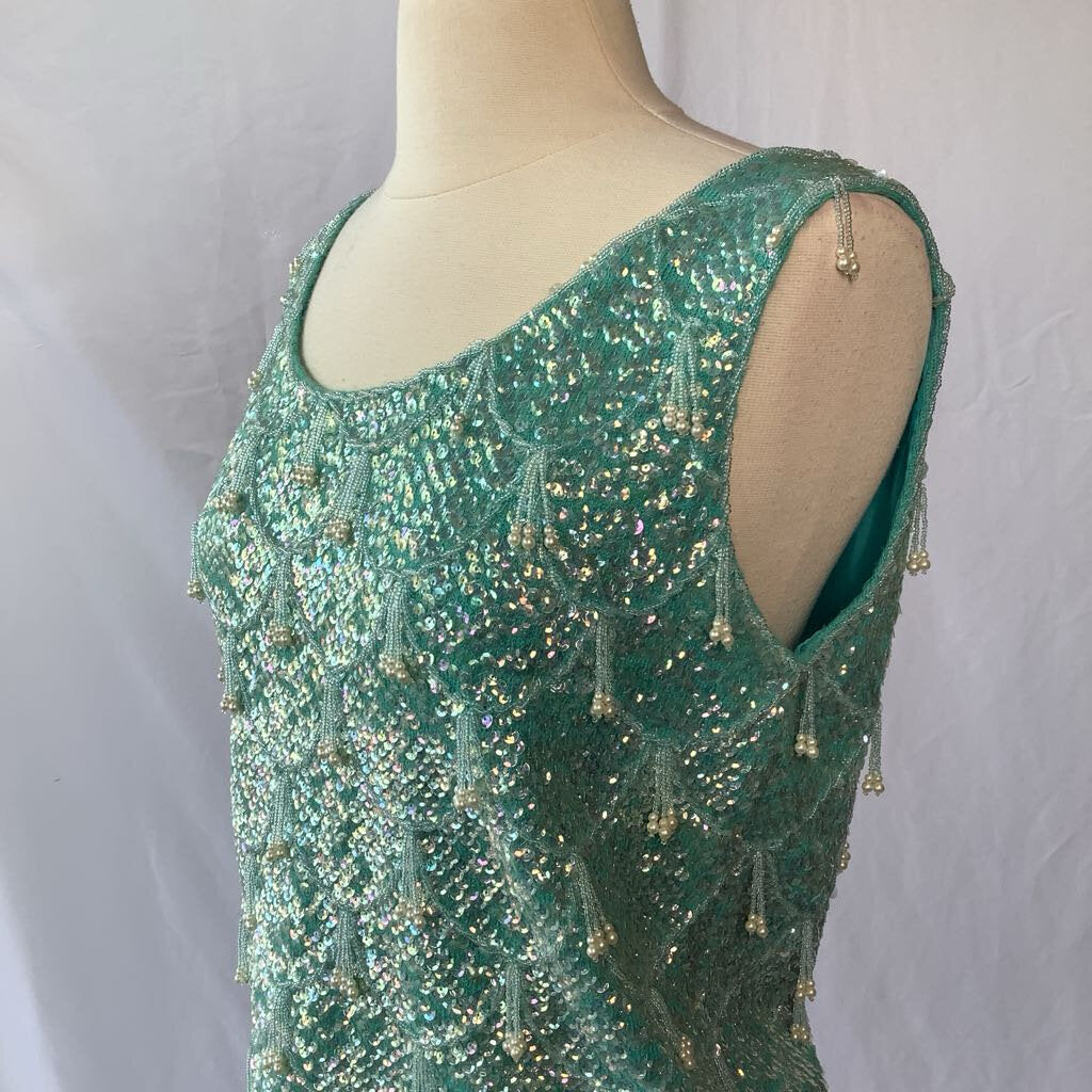 1960s Sequin Beaded Blue Wool Tank