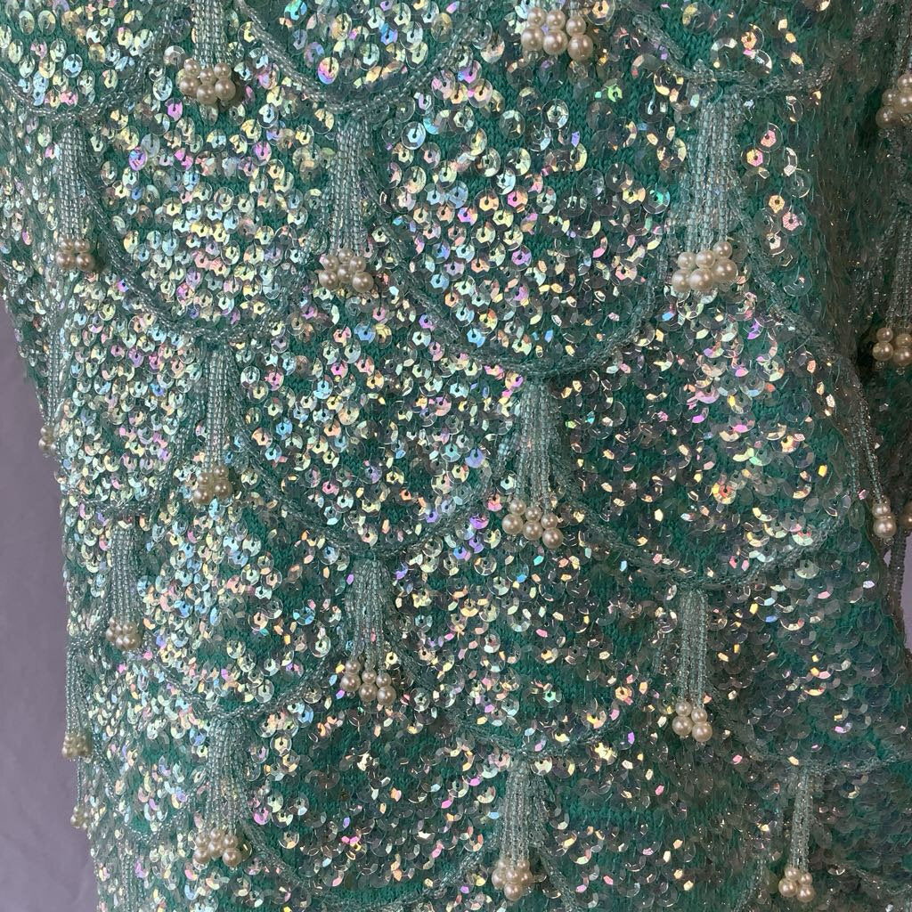 1960s Sequin Beaded Blue Wool Tank