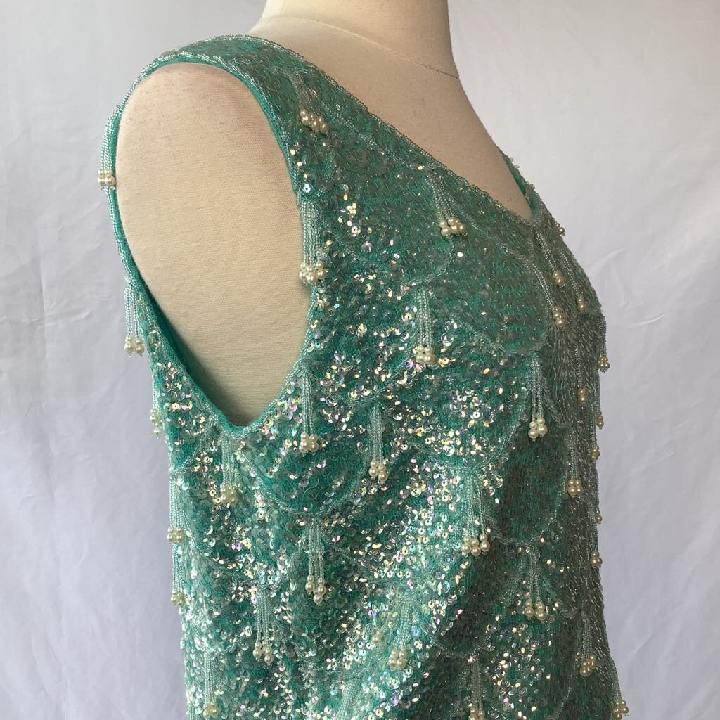 1960s Sequin Beaded Blue Wool Tank