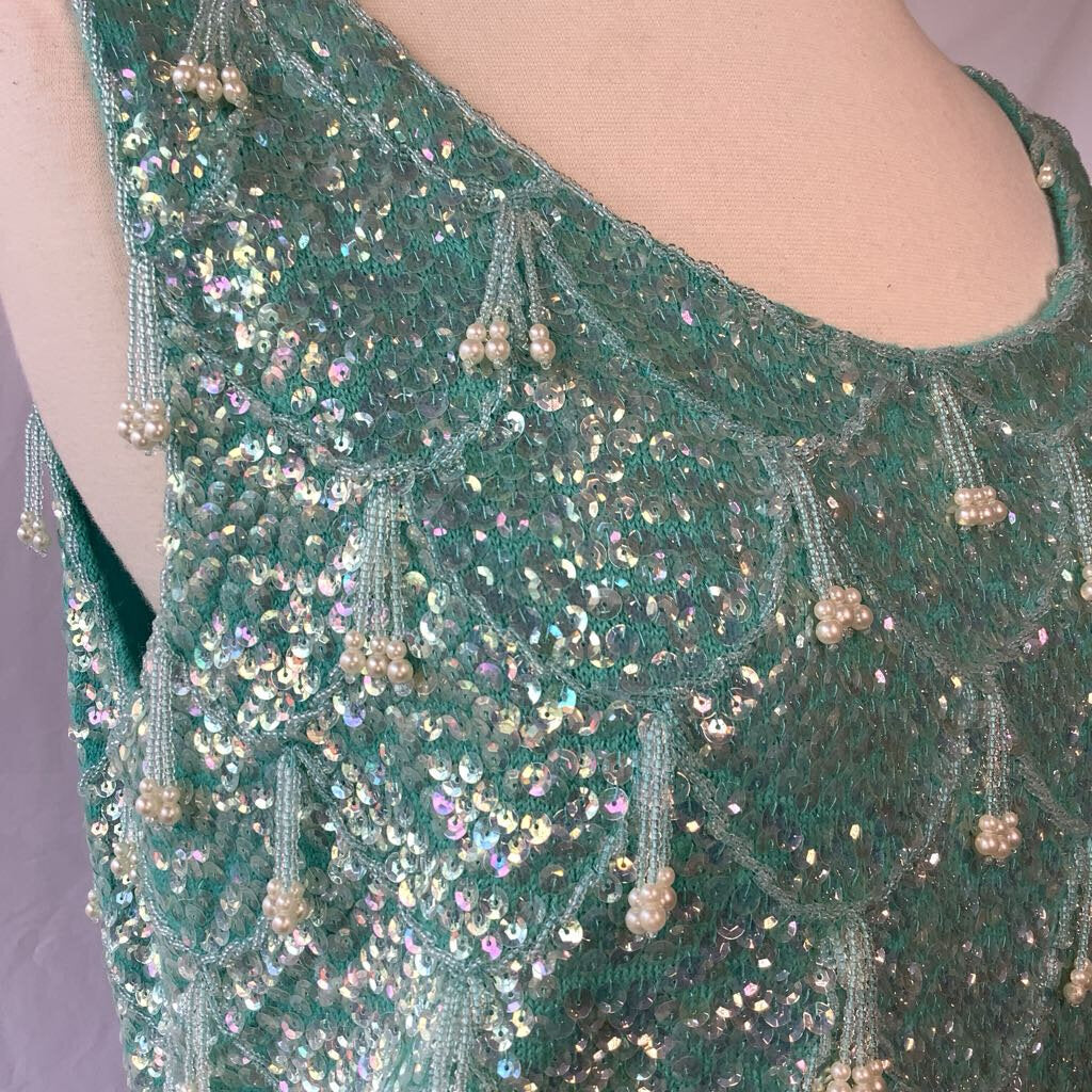 1960s Sequin Beaded Blue Wool Tank