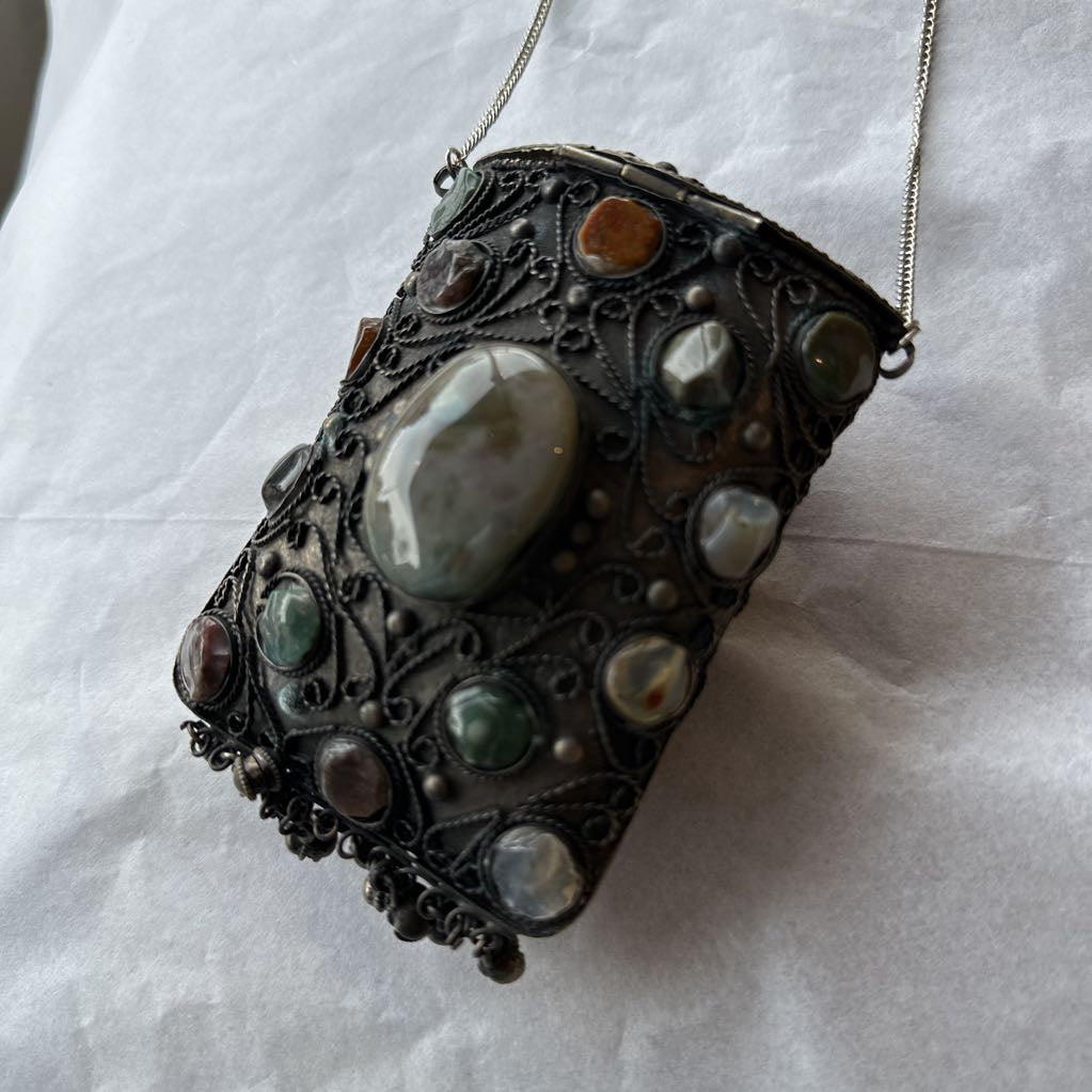 Vintage Metal Sajai Purse w/ Agate Stones