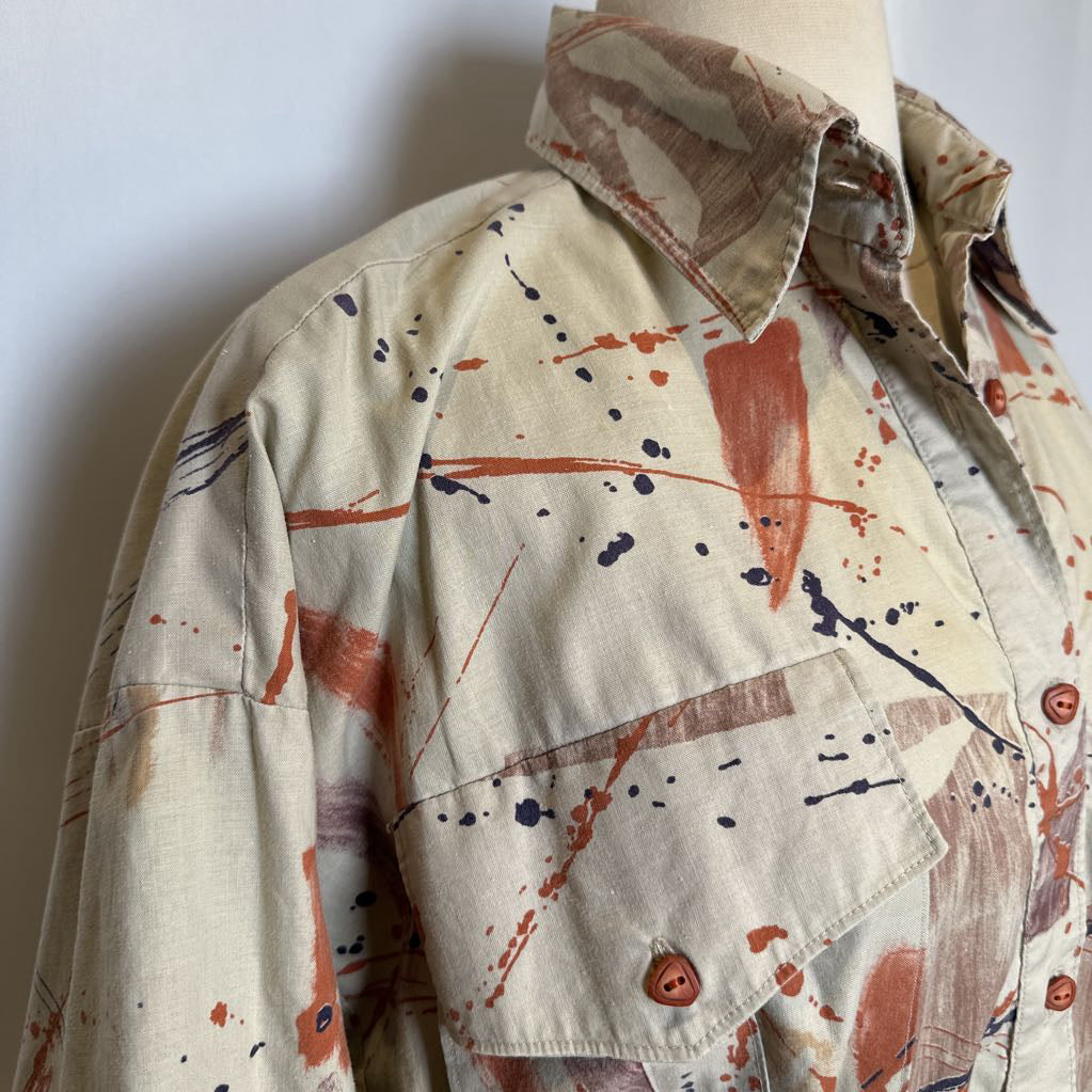 1980s Abstract Print Fit and Flare Dress with pockets