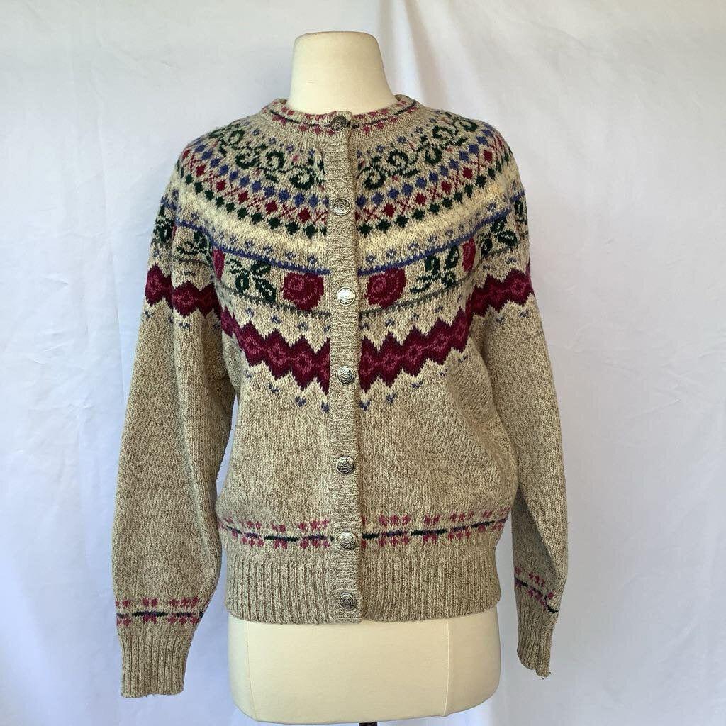 1990s Eddie Bauer Cream Floral cardigan