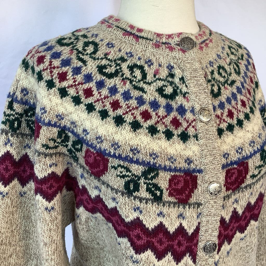 1990s Eddie Bauer Cream Floral cardigan