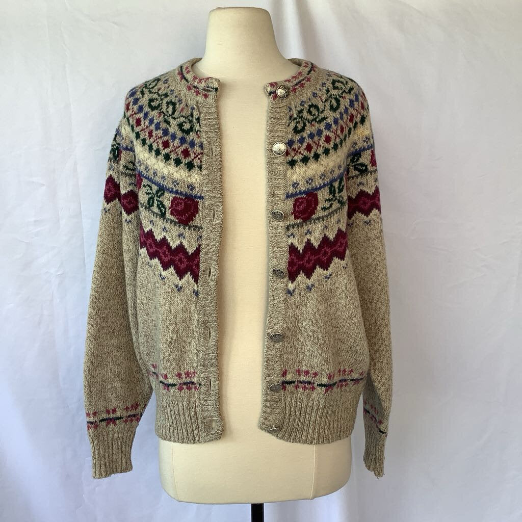 1990s Eddie Bauer Cream Floral cardigan