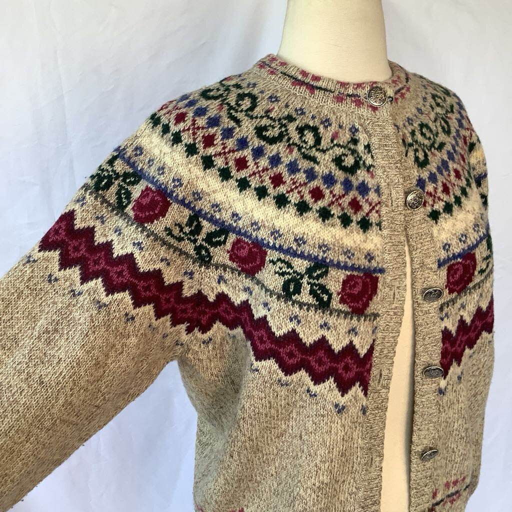 1990s Eddie Bauer Cream Floral cardigan