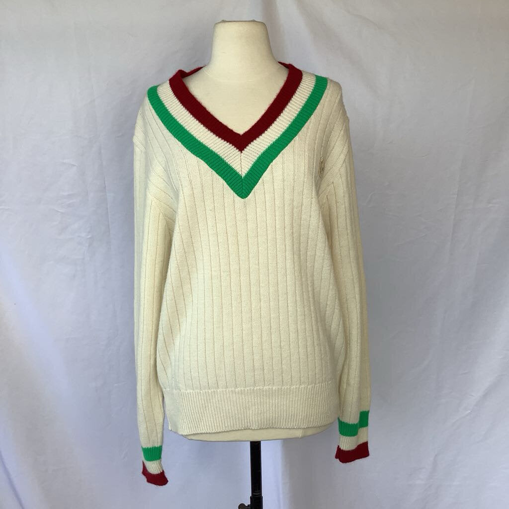 1990s White Red and Green VNeck Sweater