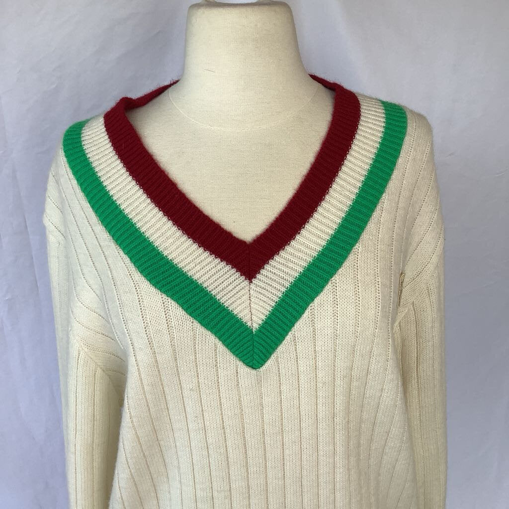 1990s White Red and Green VNeck Sweater