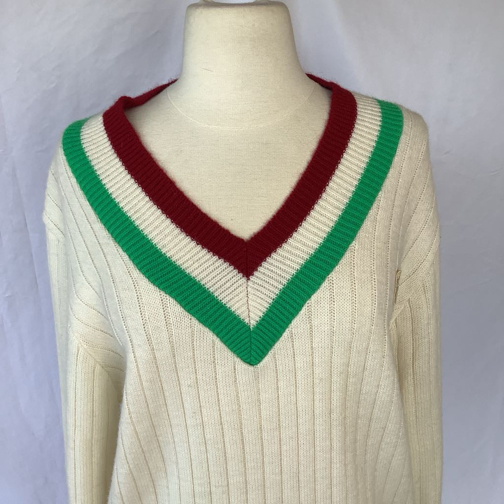 1990s White Red and Green VNeck Sweater