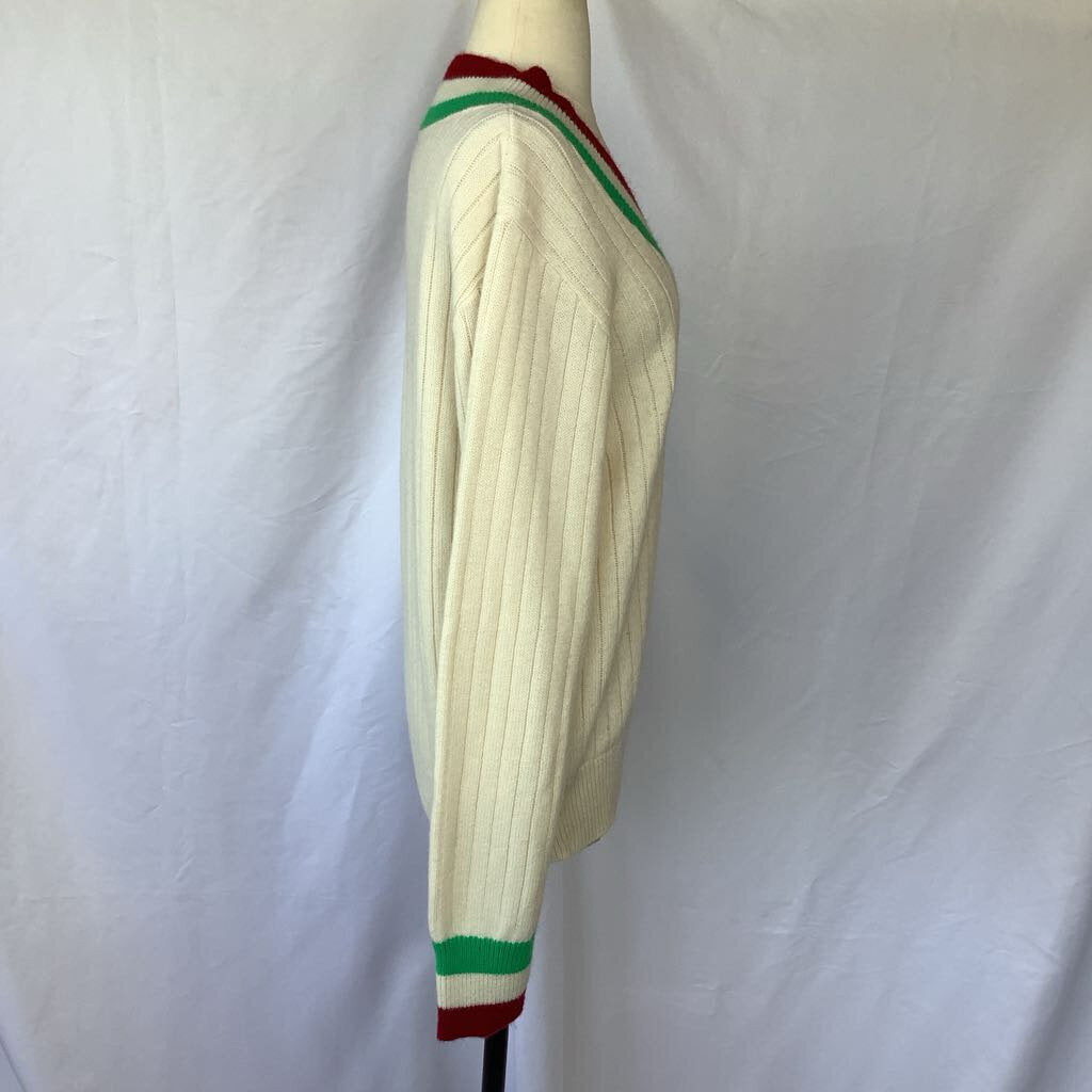 1990s White Red and Green VNeck Sweater