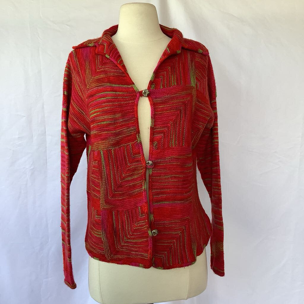1990s Red Pink and Green Cardigan