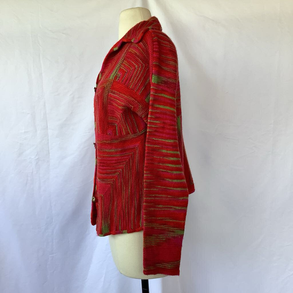 1990s Red Pink and Green Cardigan