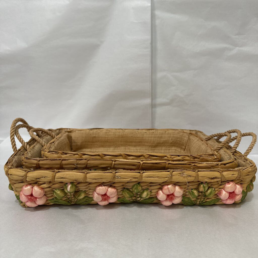 Vintage Nesting Daisy Straw Casserole Dish Carriers